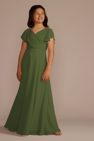 Flutter Sleeve Junior Bridesmaid Dresses Dark Green